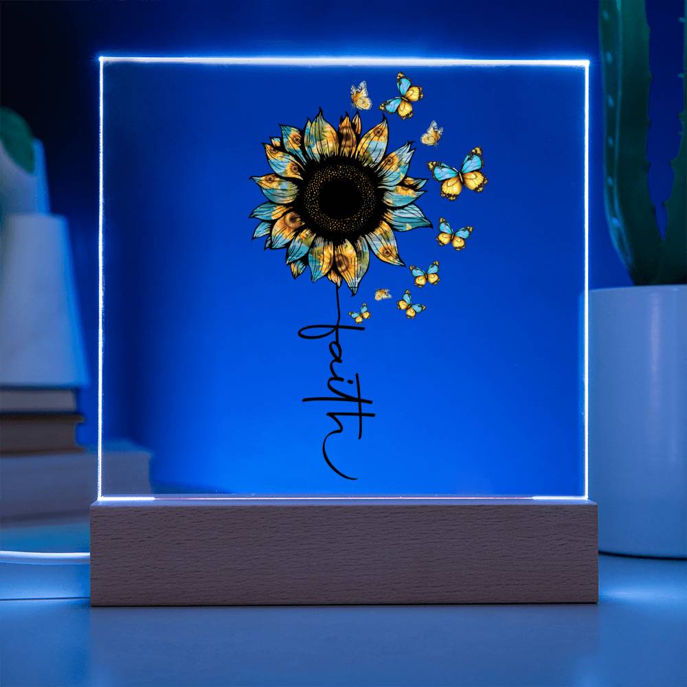 Blue Faith Sunflower Acrylic Plaque