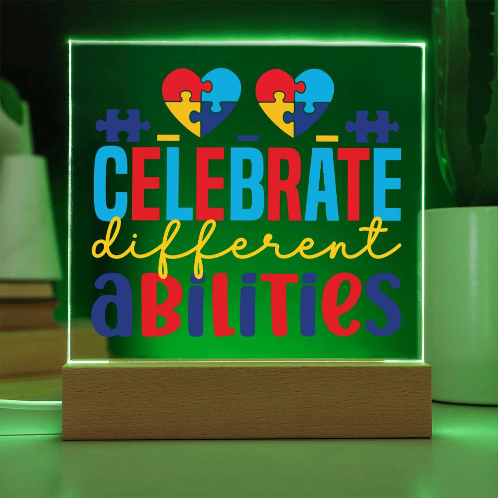 Celebrate Different Abilities LED Acrylic Plaque - Autism Awareness