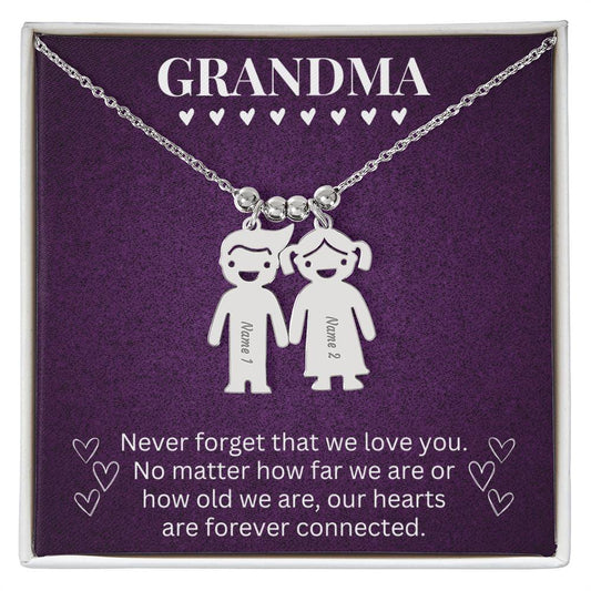 Grandma - Never Forget We Love You - Engraved Kids Charm Necklace