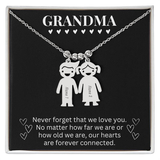 Grandma - Never Forget We Love You - Engraved Kids Charm Necklace Black